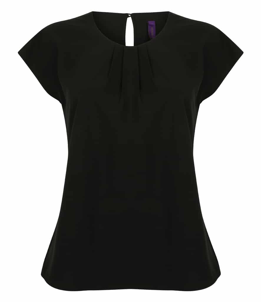 Henbury Ladies Pleat Front Short Sleeve Blouse - Industrial Workwear